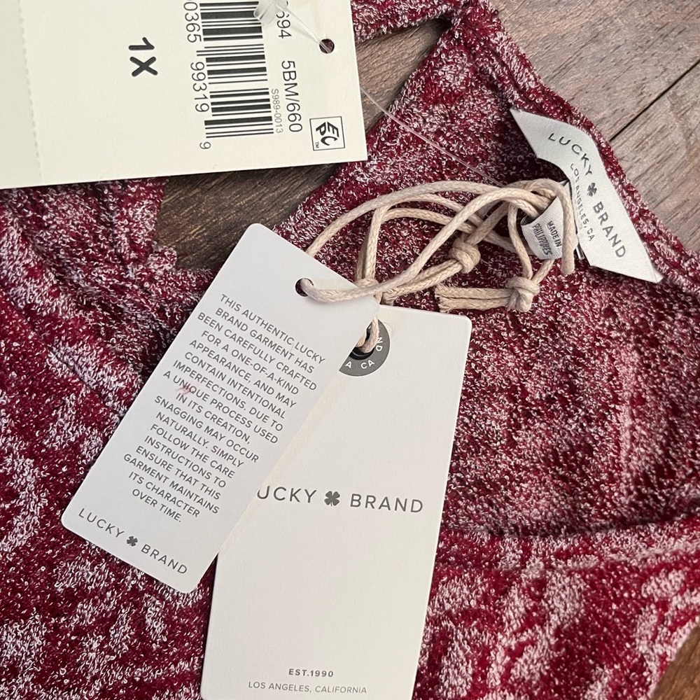 NWT lucky brand high low bell sleeve blouse top shirt women Sz 1X red white - Picture 4 of 10